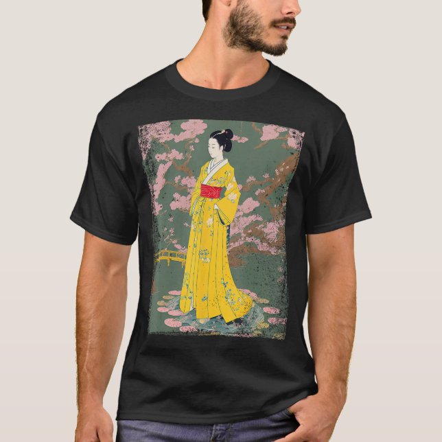 Ukiyo e Japanese Art   Woman Floating on Lotus Flo T-Shirt (Front)