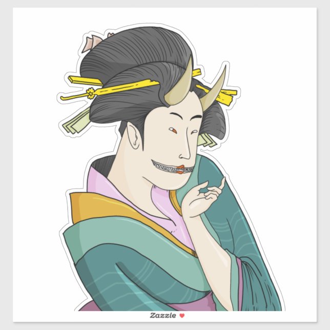 Ukiyo-e Japanese Woman Demon Oni Geisha Sticker (Sheet)
