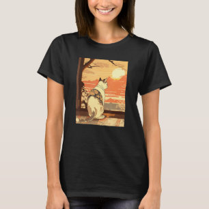 Ukiyo e Kanagawa Vintage Japanese Tattoo Cat Graph T-Shirt