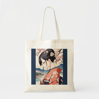 Ukiyo-e Modern Tote Bag with cherry blossom
