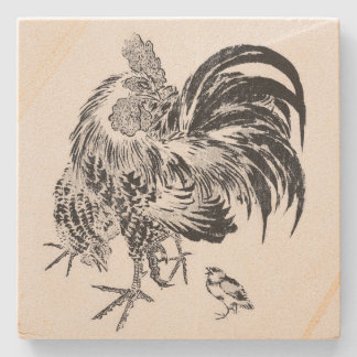 Ukiyo-e Niwatori Japanese Rooster by Toyohiro Stone Coaster