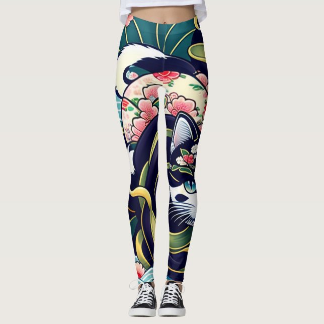 Ukiyo-e Punk city KIMONO Cats Leggings-THE  其の参 Leggings (Front)