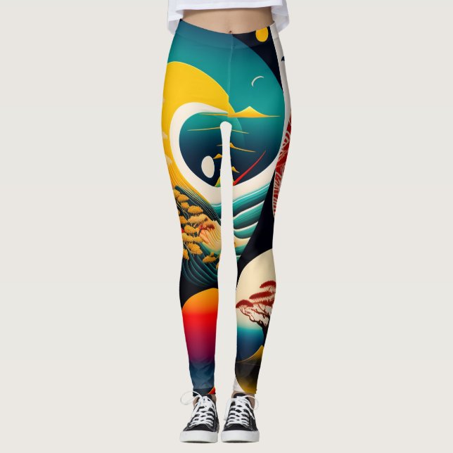 Ukiyo-e Punk city KIMONO Leggings-THE  陰と陽 レギンス Leggings (Front)