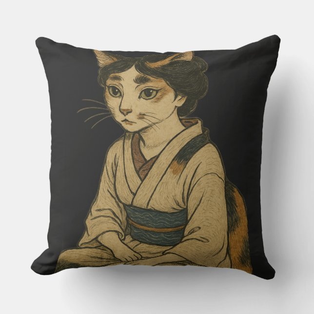 Ukiyo-e style calico cat cover cushion (Front)