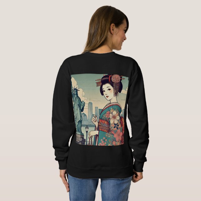 Ukiyo-e style: Oiran alongside the Statue of Liber Sweatshirt (Back Full)