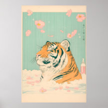 Ukiyo-e Tiger in Bathtub Print Japanese Bathroom