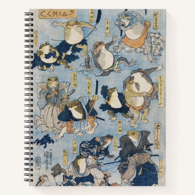 Ukiyo-e Warrior Frogs Antique Japanese Artwork Notebook (Front)
