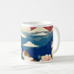 Ukiyo-e White Cat and Mt Fuji Ceramic Coffee Mug,  Mug