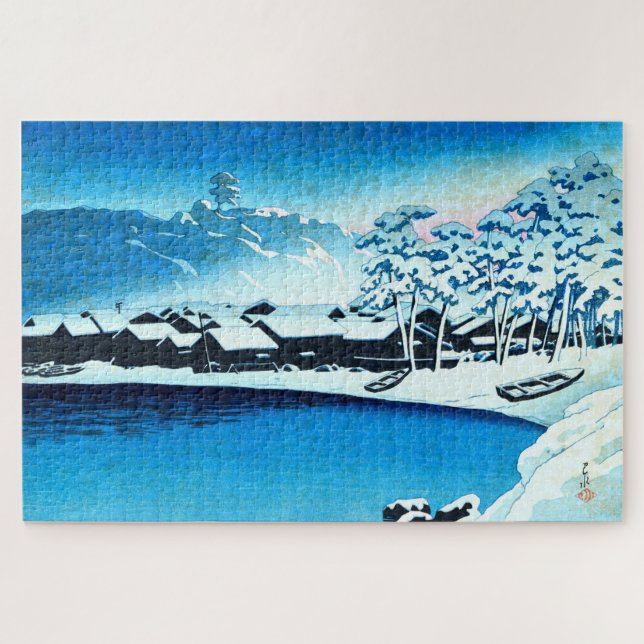 ukiyoe [hasui] C28 Dawn snow at the port of Ogi Jigsaw Puzzle (Horizontal)