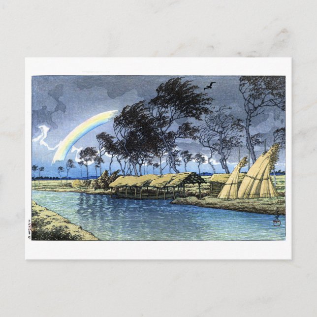 ukiyoe hasui n02 Hatta, Kaga An Autumn Rainbow Postcard (Front)