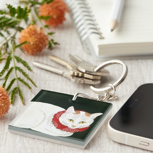 Ukiyoe [komei] 03 White cat Key Ring (Front Right)