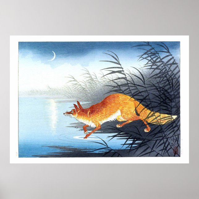 Ukiyoe [Koson] Fox by the Moonlit Water (L) Poster (Front)