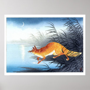 Ukiyoe [Koson] Fox by the Moonlit Water (M) Poster