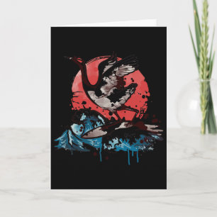 Ukiyoe Red Crowned Crane Surfing Great Wave Japan Card
