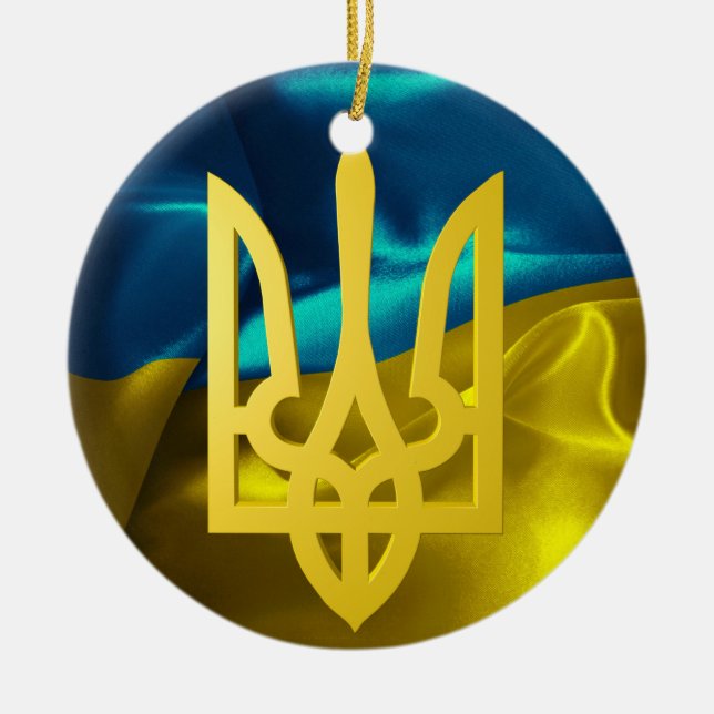 Ukraine 3D Flag and Tryzub Christmas Ornament (Front)