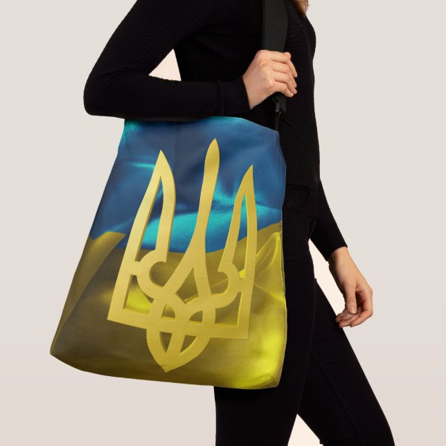 Ukraine 3D Flag and Tryzub Crossbody Tote Bag (Close Up)