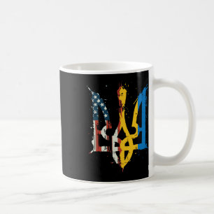 Ukraine America Flag Trident Ukrainian Tryzub Men  Coffee Mug