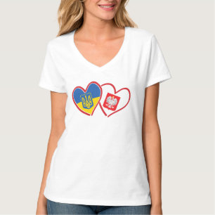 Ukraine and Poland Flag Hearts T-Shirt
