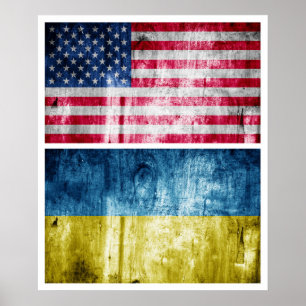 Ukraine and USA flags Poster