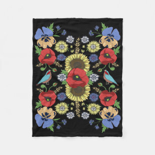 Ukraine Birds And Red Poppies Cute Floral Ukrainia Fleece Blanket