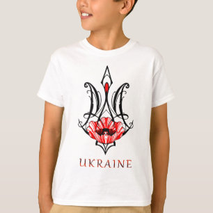 Ukraine Black Coat Arms With Poppy Trident Tryzub T-Shirt