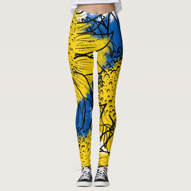Ukraine Blue and Yellow Flower Support Leggings (Front)