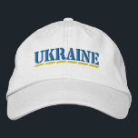 UKRAINE Blue and Yellow Stencil Style Font White Embroidered Hat<br><div class="desc">UKRAINE Colours Blue and Yellow Stencil Style Embroidered Font on White Cotton Hat to show your support for Ukraine!</div>