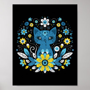 Ukraine Blue Yellow Cat Flowers Ukrainian Girls Ki Poster