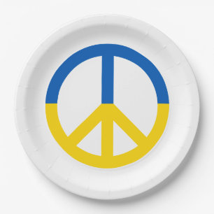 Ukraine Blue Yellow Flag Peace Symbol Sign Paper Plate