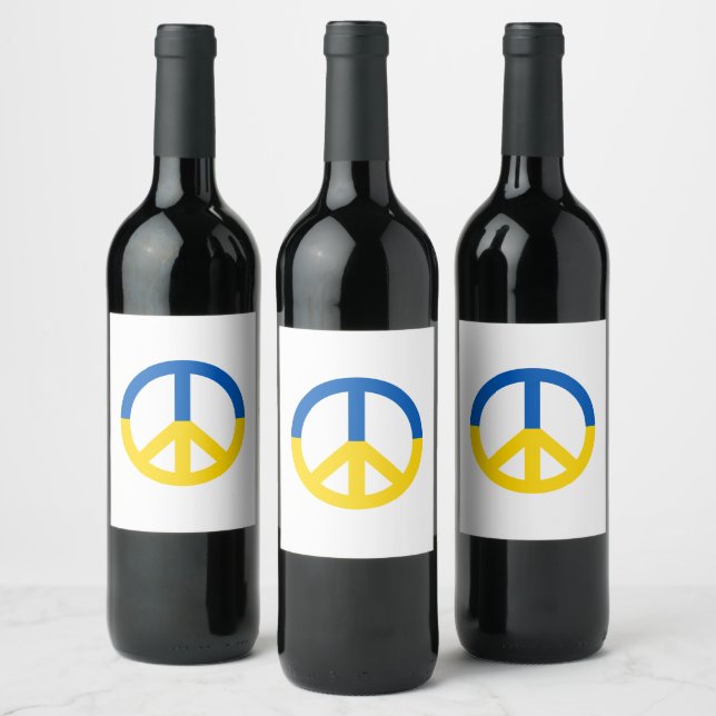 Ukraine Blue Yellow Flag Peace Symbol Sign Wine Label (Bottles)