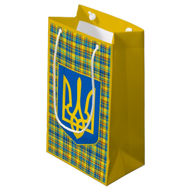 Ukraine Blue, Yellow, Red Plaid pattern, Tartan Small Gift Bag (Front Angled)