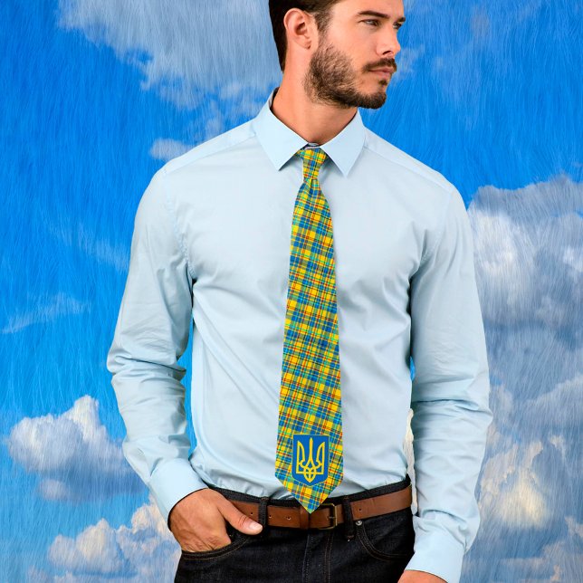 Ukraine Blue, Yellow, Red Plaid Tie, Rustic Tie (Creator Uploaded)