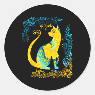 Ukraine Cat Cute Floral Vintage Tie Dye Ukrainian Classic Round Sticker