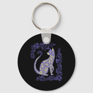 Ukraine Cat Cute Floral Vintage Ukrainian Vyshyvan Key Ring
