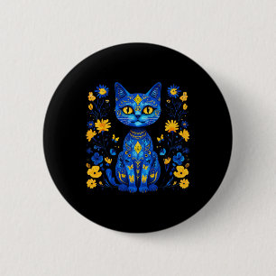 Ukraine Cat Floral Ukrainian Flag Vintage Vyshyvan 6 Cm Round Badge