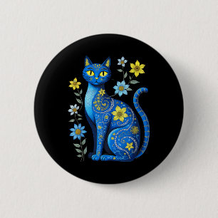 Ukraine Cat Floral Vintage Ukrainian Flag Vyshyvan 6 Cm Round Badge