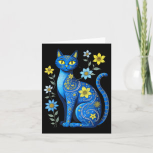 Ukraine Cat Floral Vintage Ukrainian Flag Vyshyvan Card