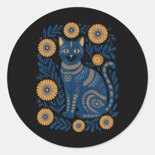 Ukraine Cat Floral Vintage Ukrainian Flag Vyshyvan Classic Round Sticker