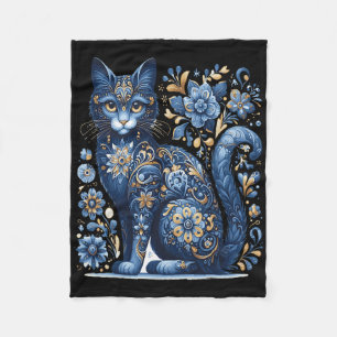 Ukraine Cat Floral Vintage Ukrainian Flag Vyshyvan Fleece Blanket