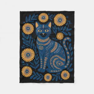 Ukraine Cat Floral Vintage Ukrainian Flag Vyshyvan Fleece Blanket
