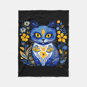 Ukraine Cat Floral Vintage Ukrainian Flag Vyshyvan Fleece Blanket