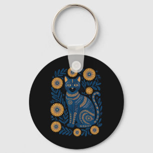 Ukraine Cat Floral Vintage Ukrainian Flag Vyshyvan Key Ring