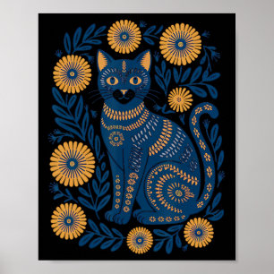 Ukraine Cat Floral Vintage Ukrainian Flag Vyshyvan Poster