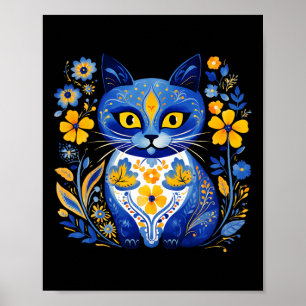 Ukraine Cat Floral Vintage Ukrainian Flag Vyshyvan Poster