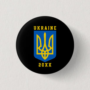 UKRAINE Coat of Arms and Year on BLACK 3 Cm Round Badge