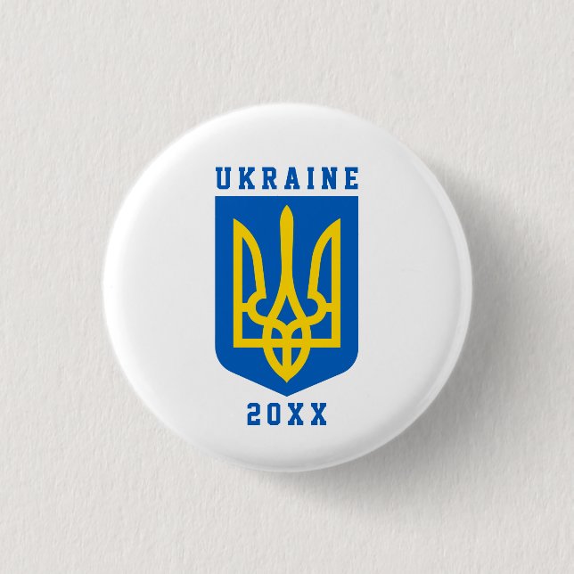 UKRAINE Coat of Arms and Year on WHITE 3 Cm Round Badge (Front)