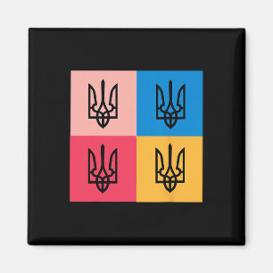 Ukraine Coat Of Arms Painted In Sunflower. Ukraine Magnet