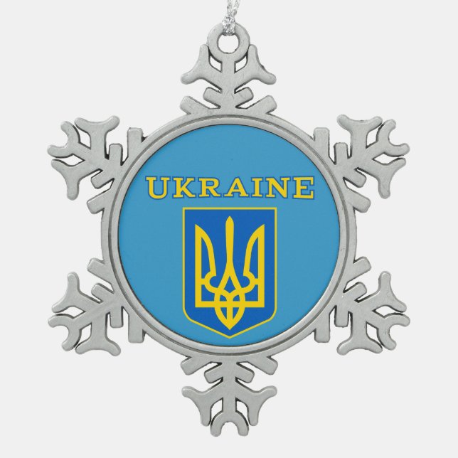 Ukraine coat of arms snowflake pewter christmas ornament (Front)