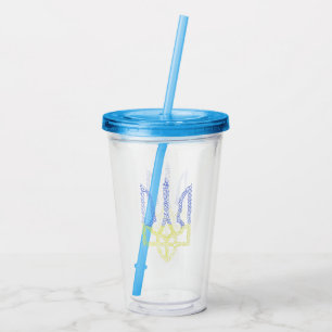 Ukraine coat of arms trident tryzub spiral pattern acrylic tumbler