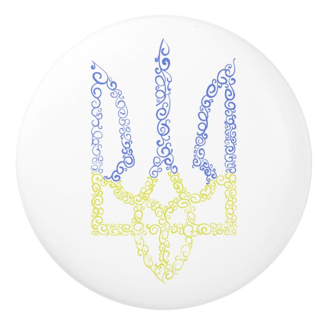 Ukraine coat of arms trident tryzub spiral pattern ceramic knob (Front)